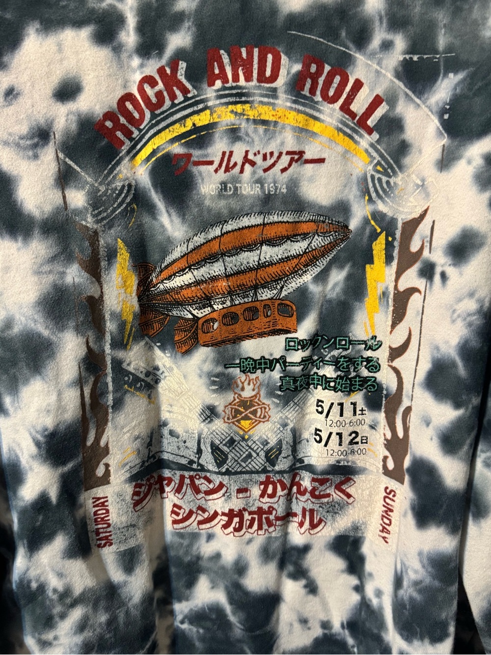 Tie-Dye Rock and Roll Graphic Sweatshirt - Black, White & Orange Accent